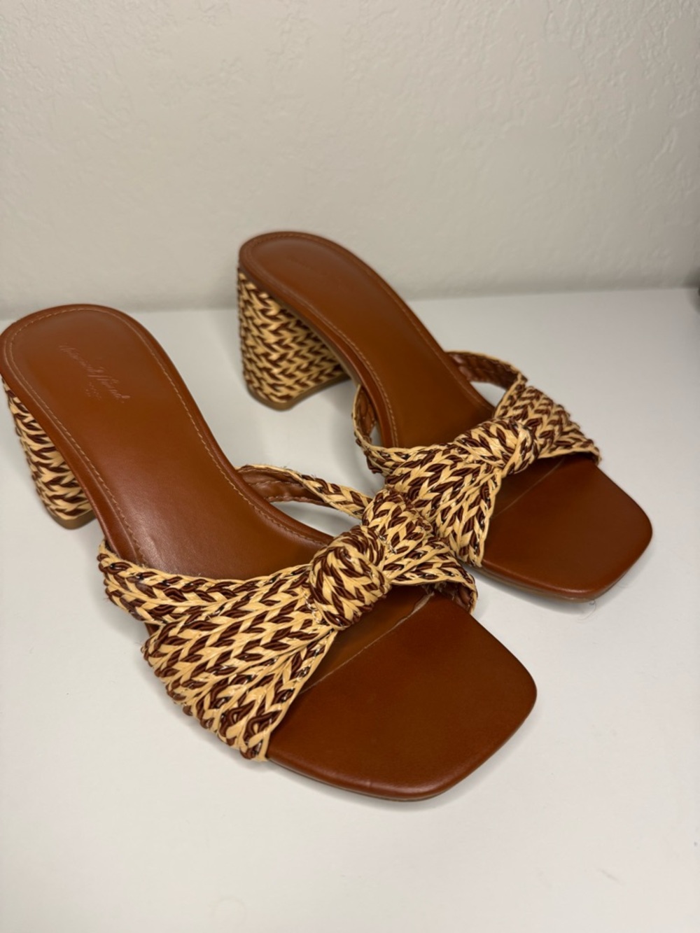 SOLD Universal Thread Braided Knot Mules in Brown and Cream